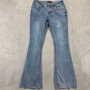 Fire & Rain Jeans Women's 5 Flare Blue Light Wash Raw Hem Stretch Low Rise Denim